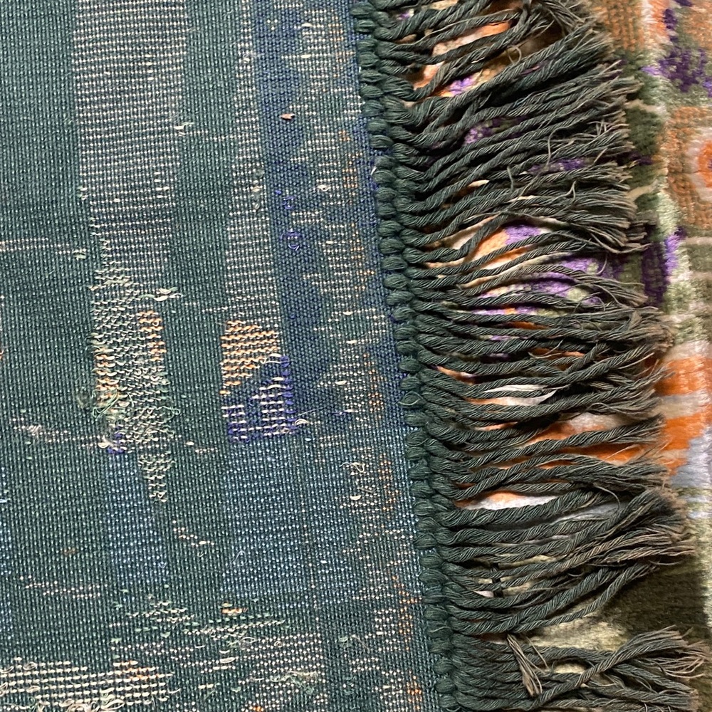 Vintage Peacock Tapestry Wall Hanging in Green, Purple & Peach - Picture 8 of 9